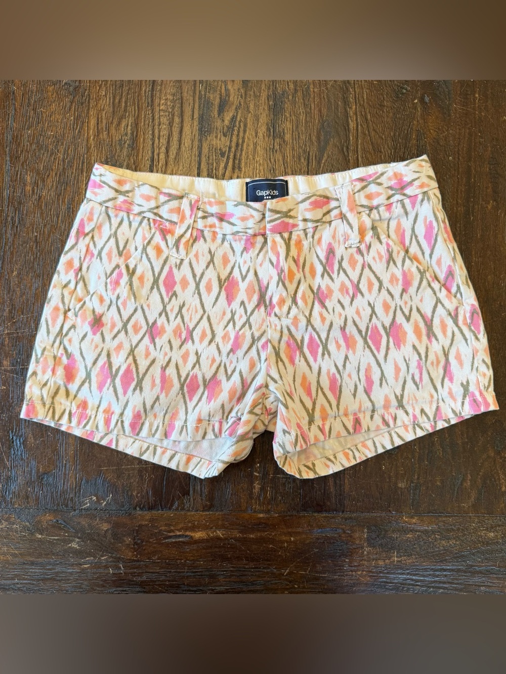 GapKids Girls Diamond Batik Pattern Chino Shorts Midrise Adjustable Size 10
